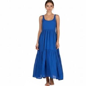 AYR The Magic Hour Dress in Formentera Colbalt Blue Smocked Back Maxi Cotton M